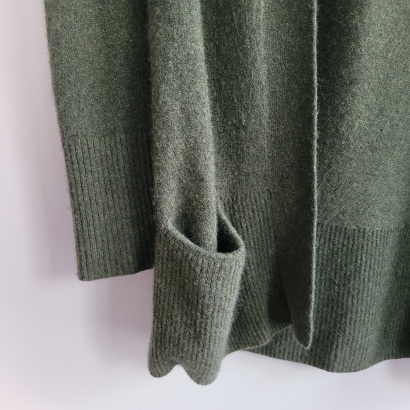 L.L. Bean 100% cashmere olive green open front cardigan with pockets luxury - Picture 7 of 14